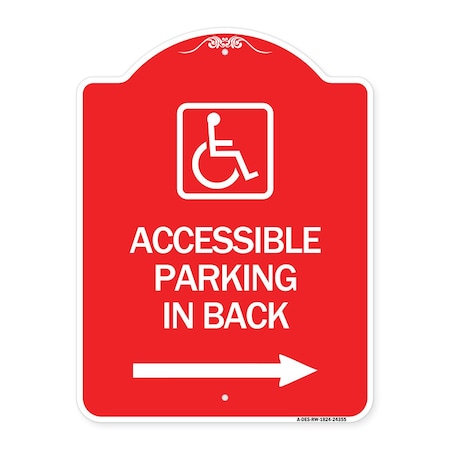 Signmission Accessible Parking on Right Arrow W/ Graphic, Red & White Aluminum Sign, 18" x 24", RW-1824-24355 A-DES-RW-1824-24355